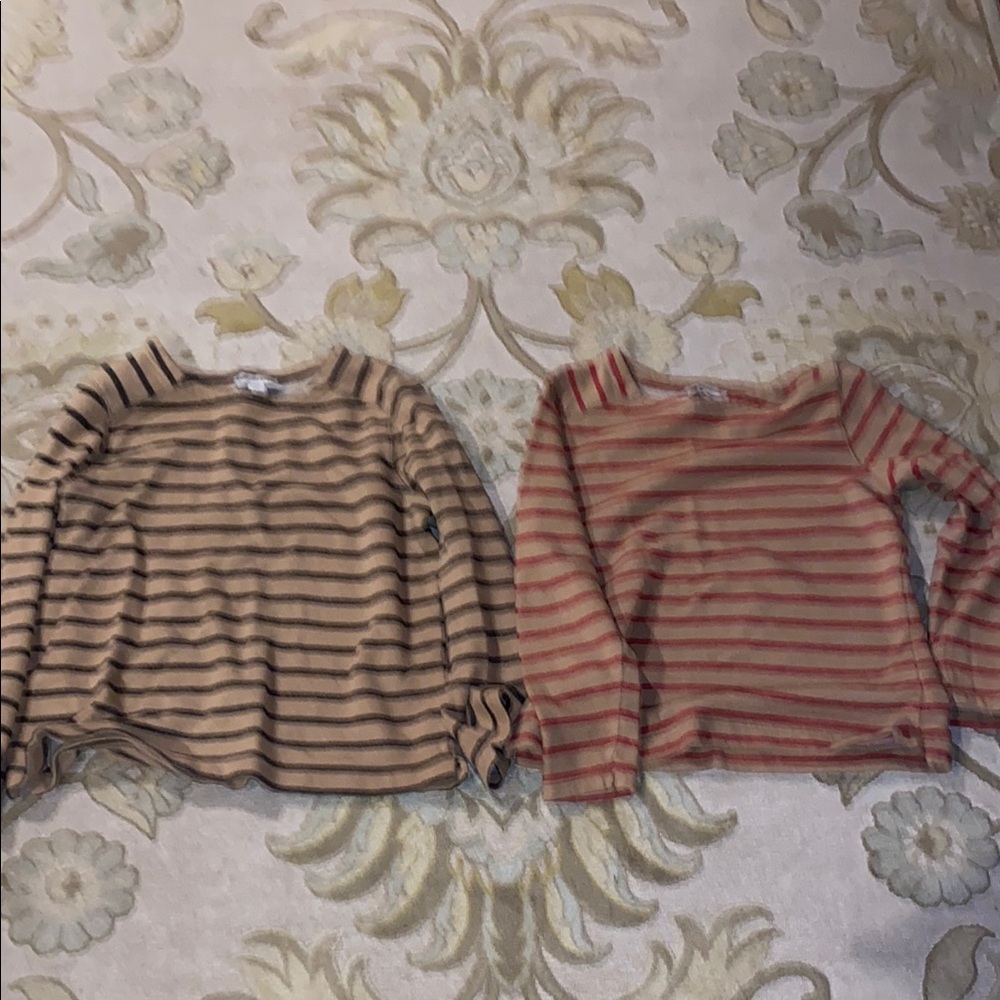 Coldwater Creek Striped Long Sleeve Tops - Brown and Red